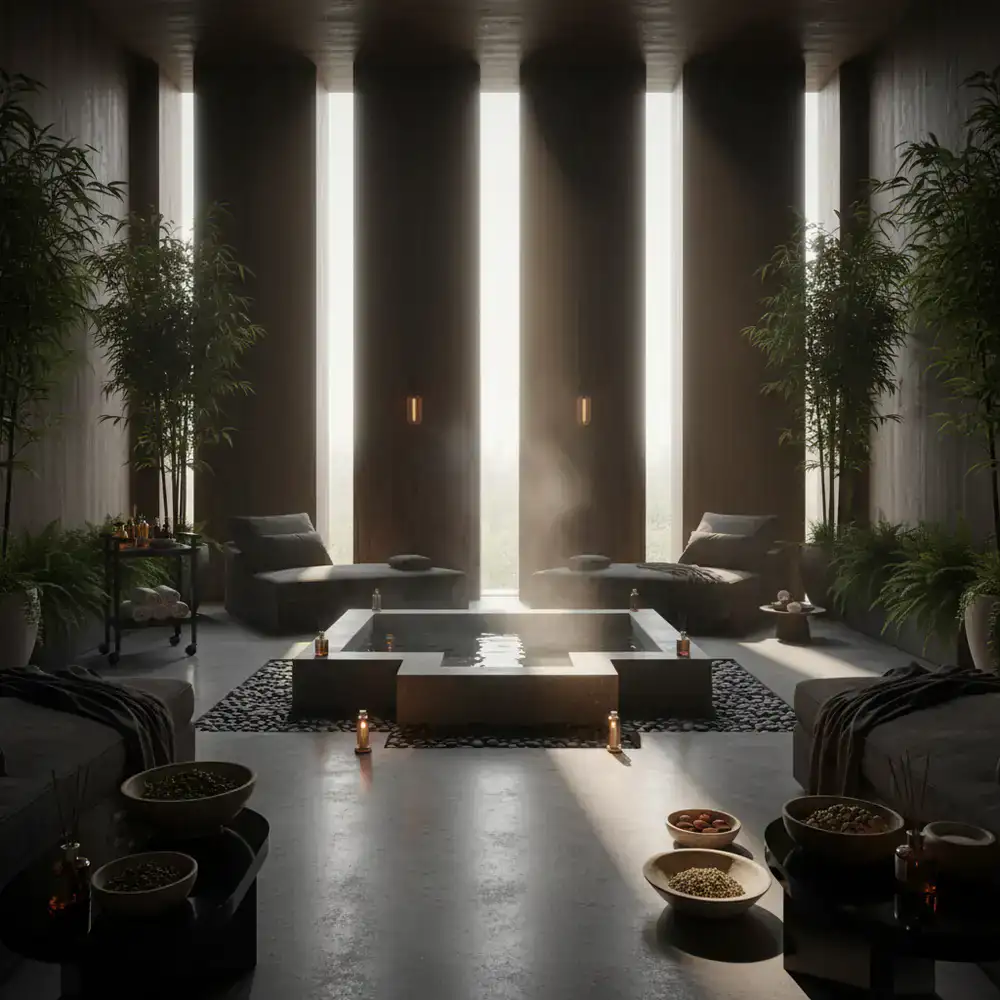 Tranquil luxury spa and wellness environment